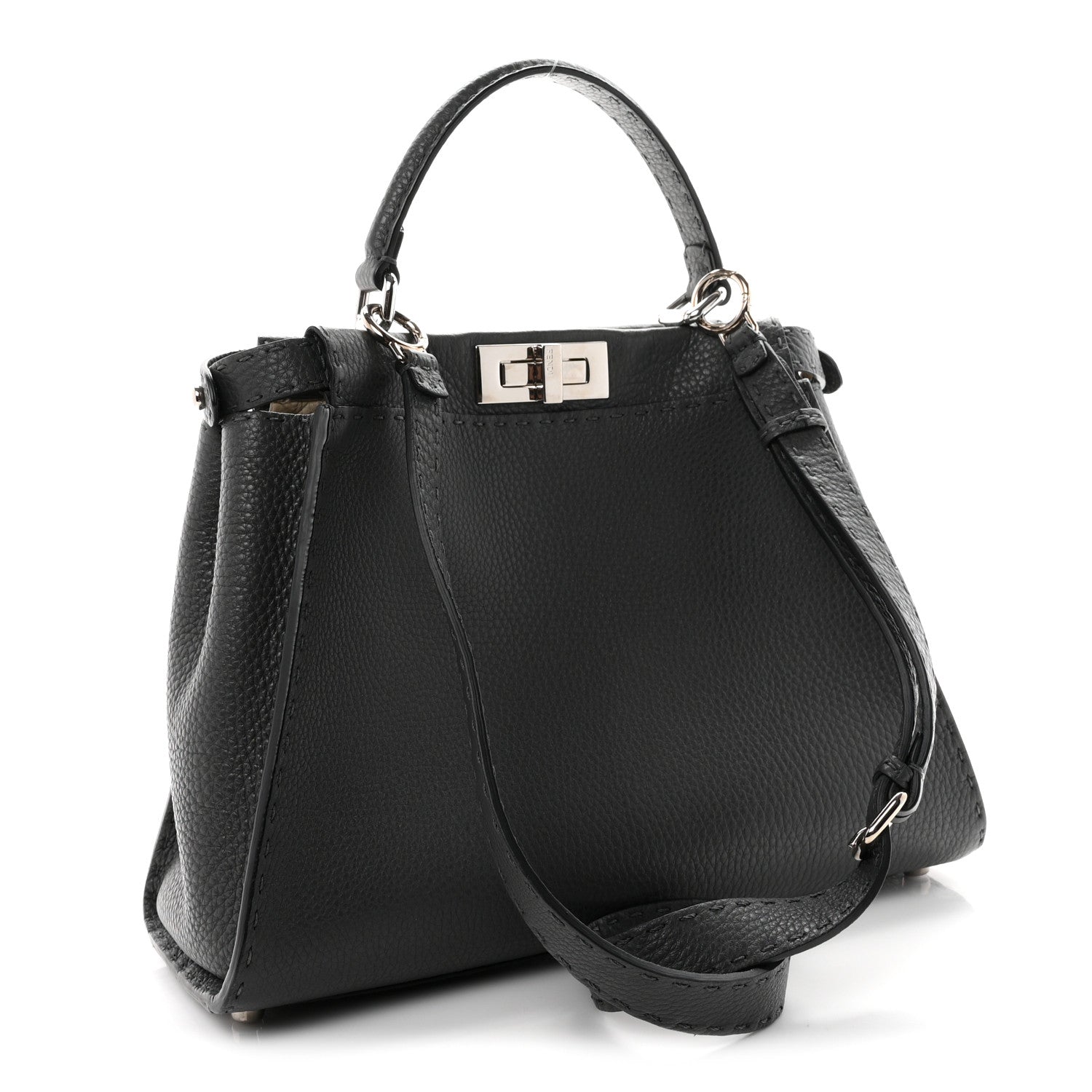 Fendi Cuoio Romano Selleria Bi-Color Medium Peekaboo Iconic Satchel Asfalto Latte 3 of 10