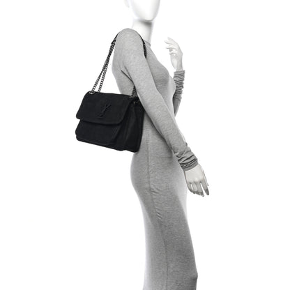 Saint Laurent Nubuck Crocodile Embossed Monogram Medium Niki Chain Satchel Black 2 of 10