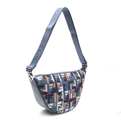 Fendi Yarn Canvas FF Multicolor Embroidered Chinese Valentines Small Melon Bag Blue 2 of 10