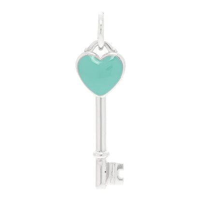 Tiffany Sterling Silver Enamel Heart Key Pendant Blue 1 of 3