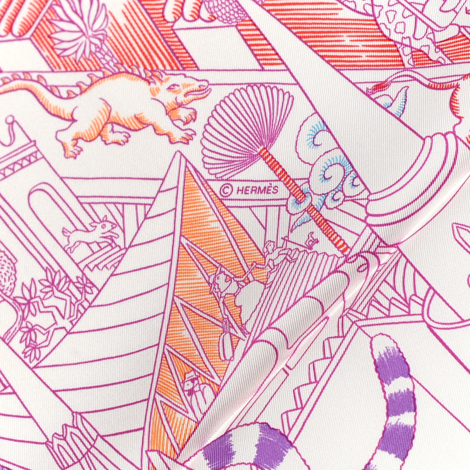 Hermes Silk Animapolis Scarf 90 White Fuchsia Multicolor 3 of 5