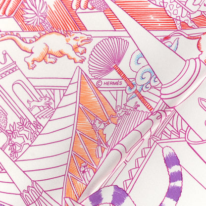 Hermes Silk Animapolis Scarf 90 White Fuchsia Multicolor 3 of 5
