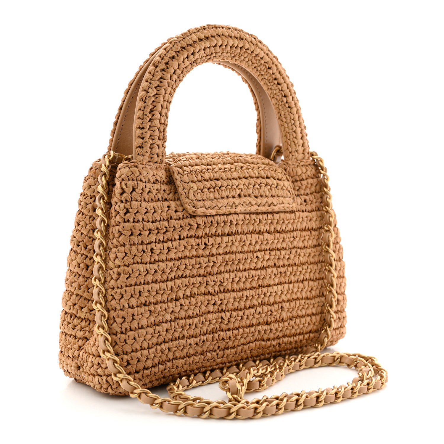Chanel Braided Raffia Nano Kelly Flap Bag Dark Beige 3 of 11