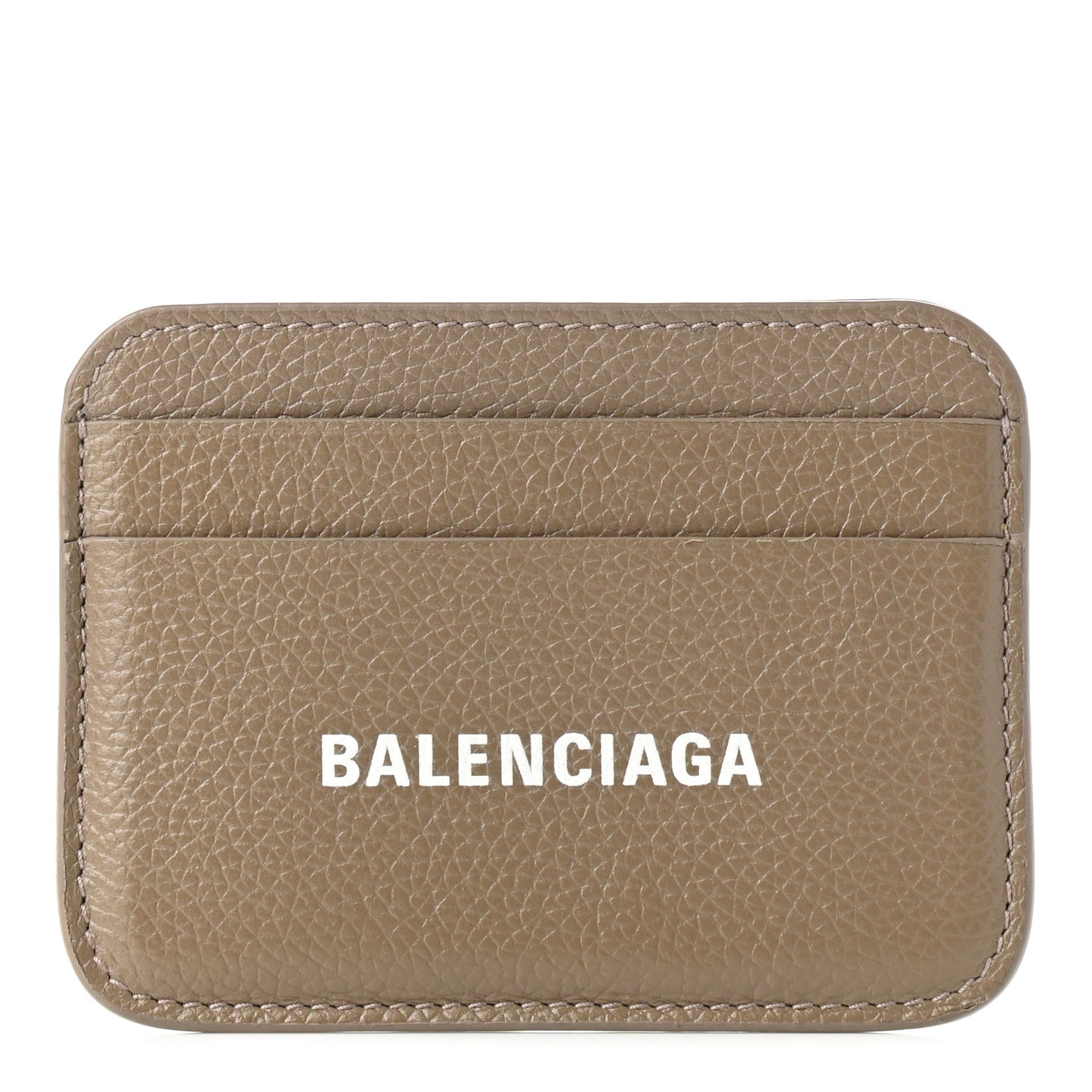 Grained Calfskin Logo Cash Rounded Card Holder Mink Grey White
