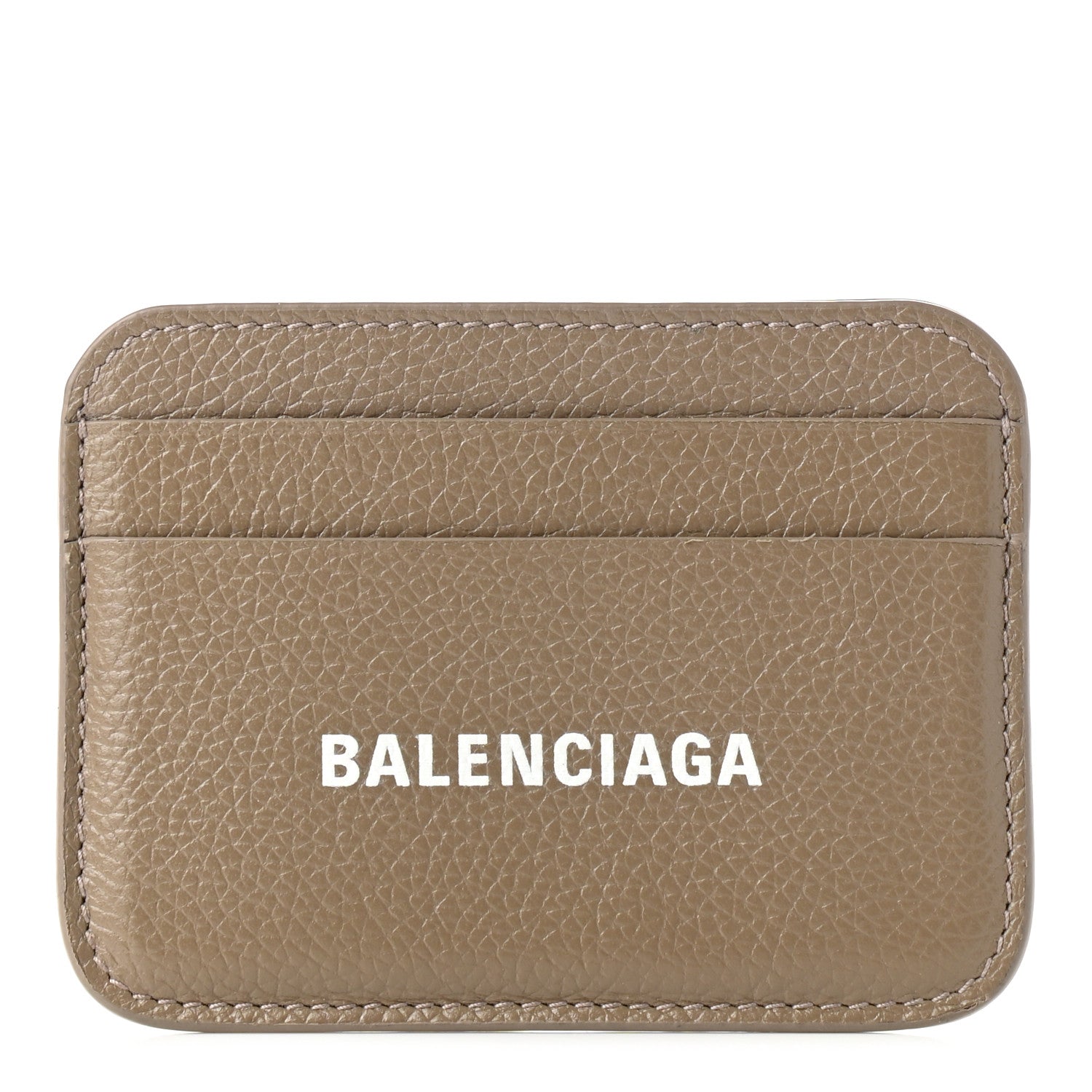 Balenciaga Grained Calfskin Logo Cash Rounded Card Holder Mink Grey White 1 of 9