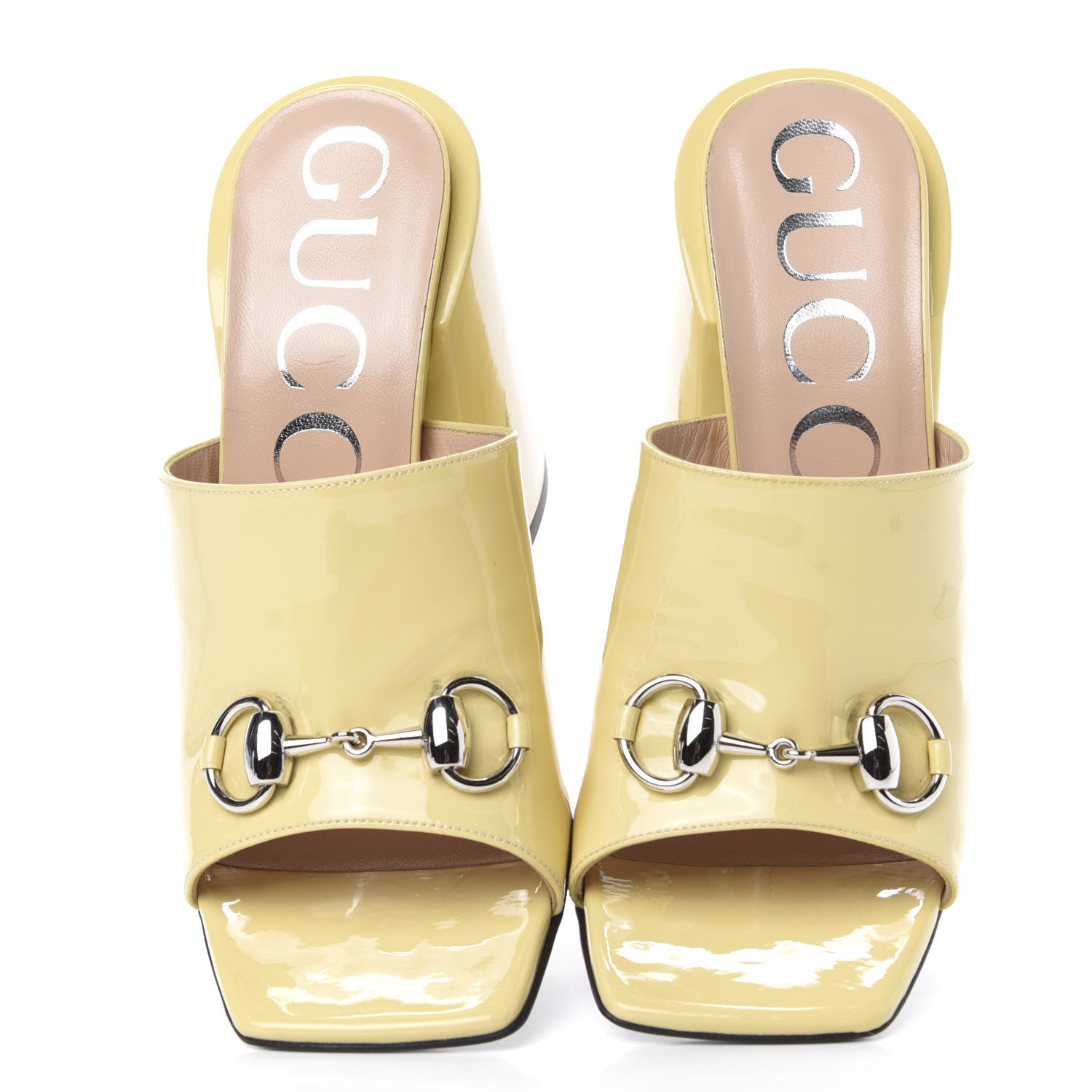 Gucci Patent Lexi Horsebit High-Heel Slide Sandals 37.5 Burro 5 of 12