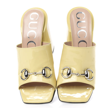 Gucci Patent Lexi Horsebit High-Heel Slide Sandals 37.5 Burro 5 of 12