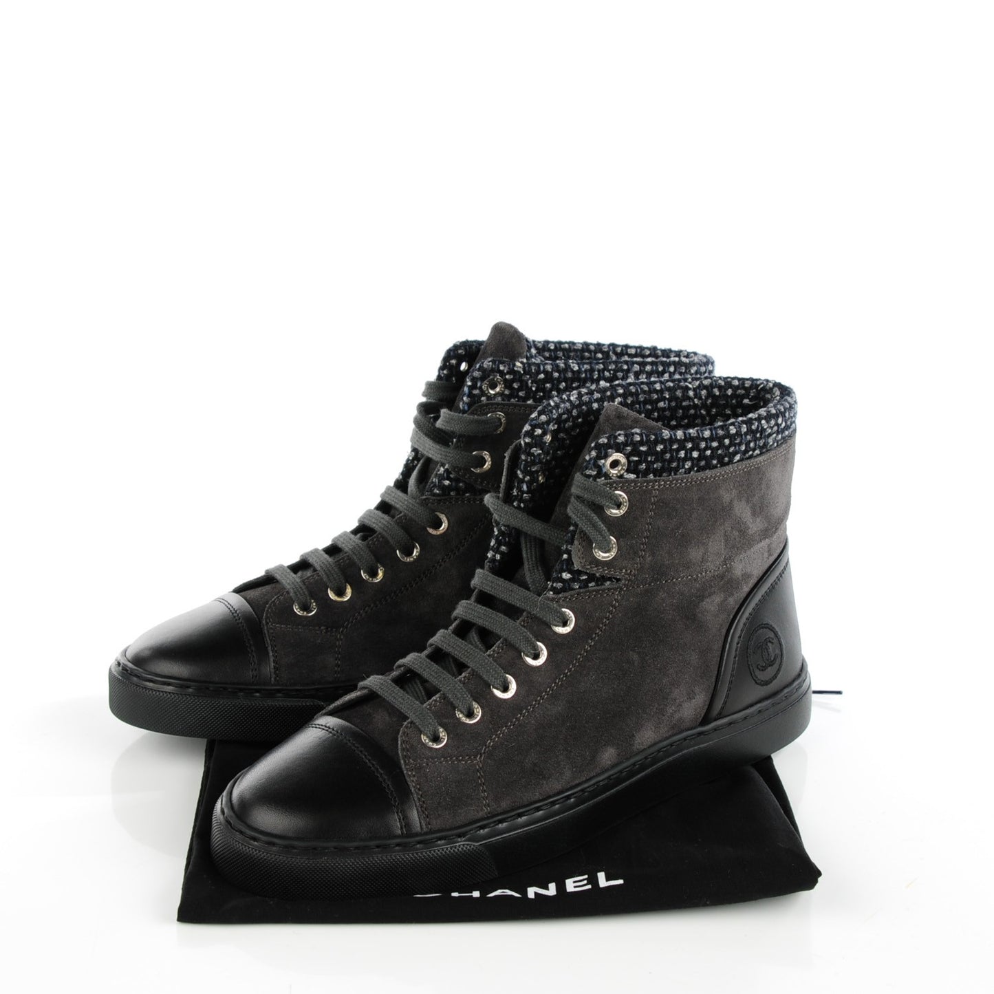 Suede Tweed High Top Sneakers 38.5 Dark Grey