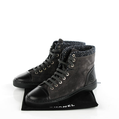 Chanel Suede Tweed High Top Sneakers 38.5 Dark Grey 5 of 8
