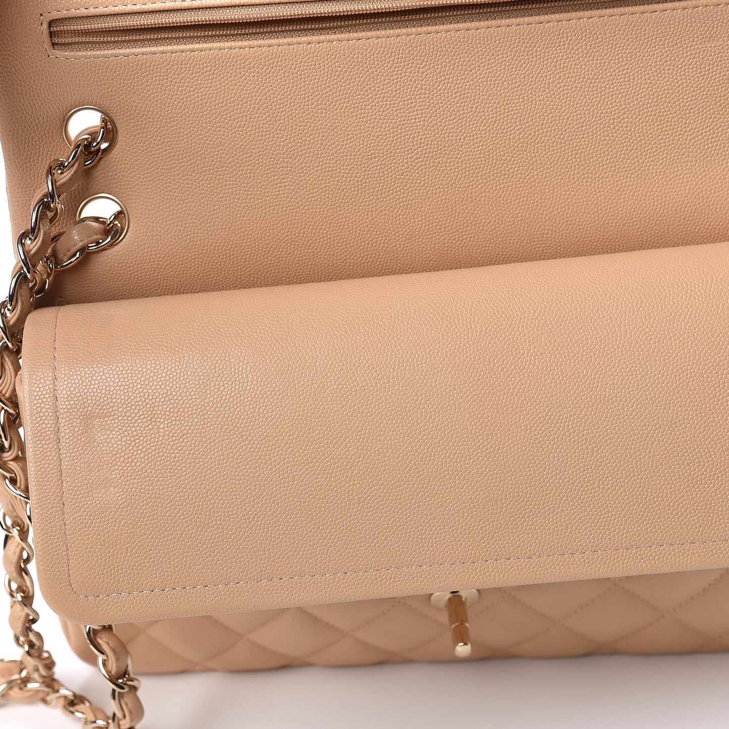 Caviar Quilted Jumbo Double Flap Light Beige