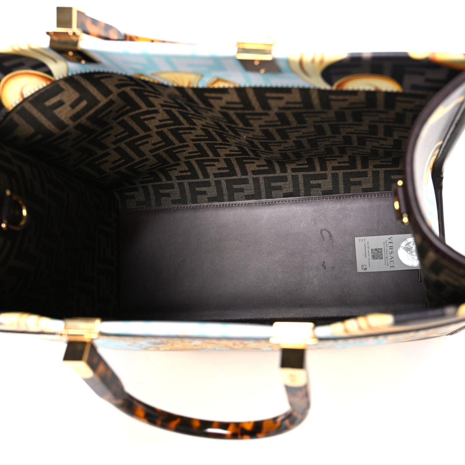 Fendi X VERSACE Calfskin Plexiglass Fendace FF Baroque Print Medium Fendi Sunshine Shopper Tote Gold Multicolor 5 of 10