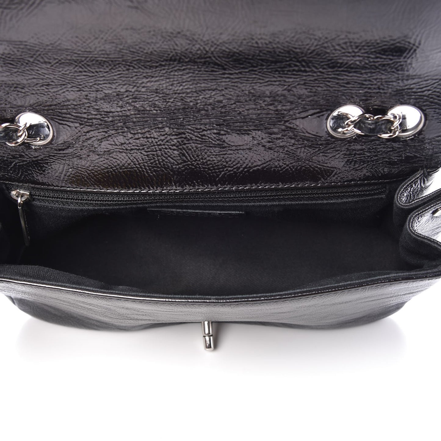 Distressed Patent Calfskin Small Frame Single Flap Black