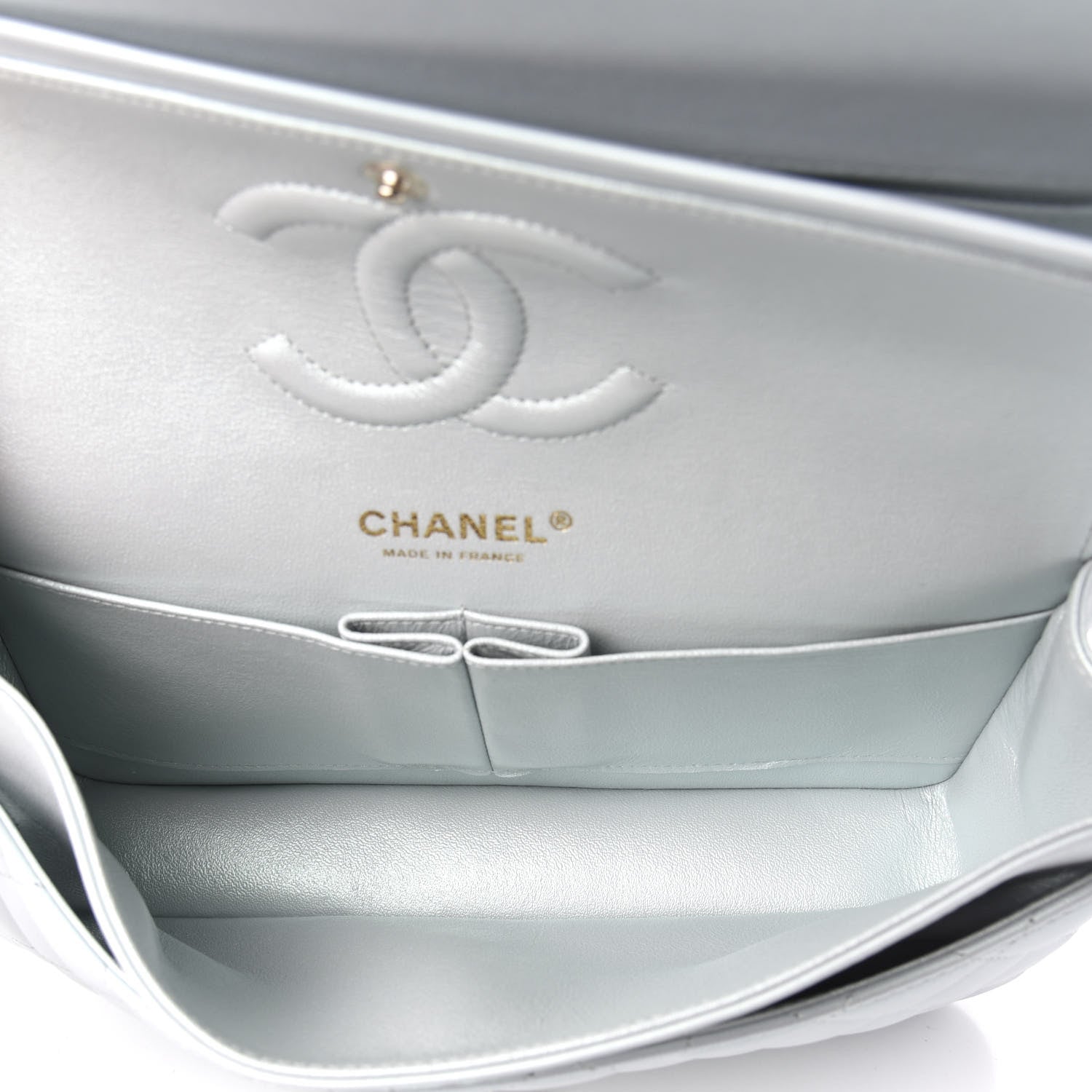 Chanel Iridescent Lambskin Quilted Medium Double Flap Light Blue 5 of 13