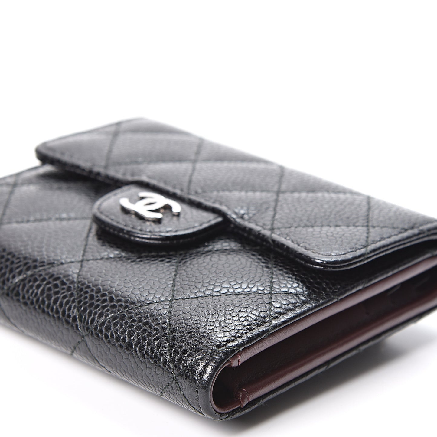 Caviar Quilted Compact Flap Wallet Black