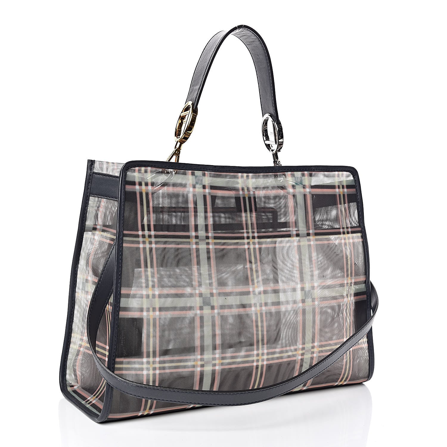 Fendi Mesh Vitello Century F is Fendi Tartan Regular Runaway Satchel Black 4 of 9