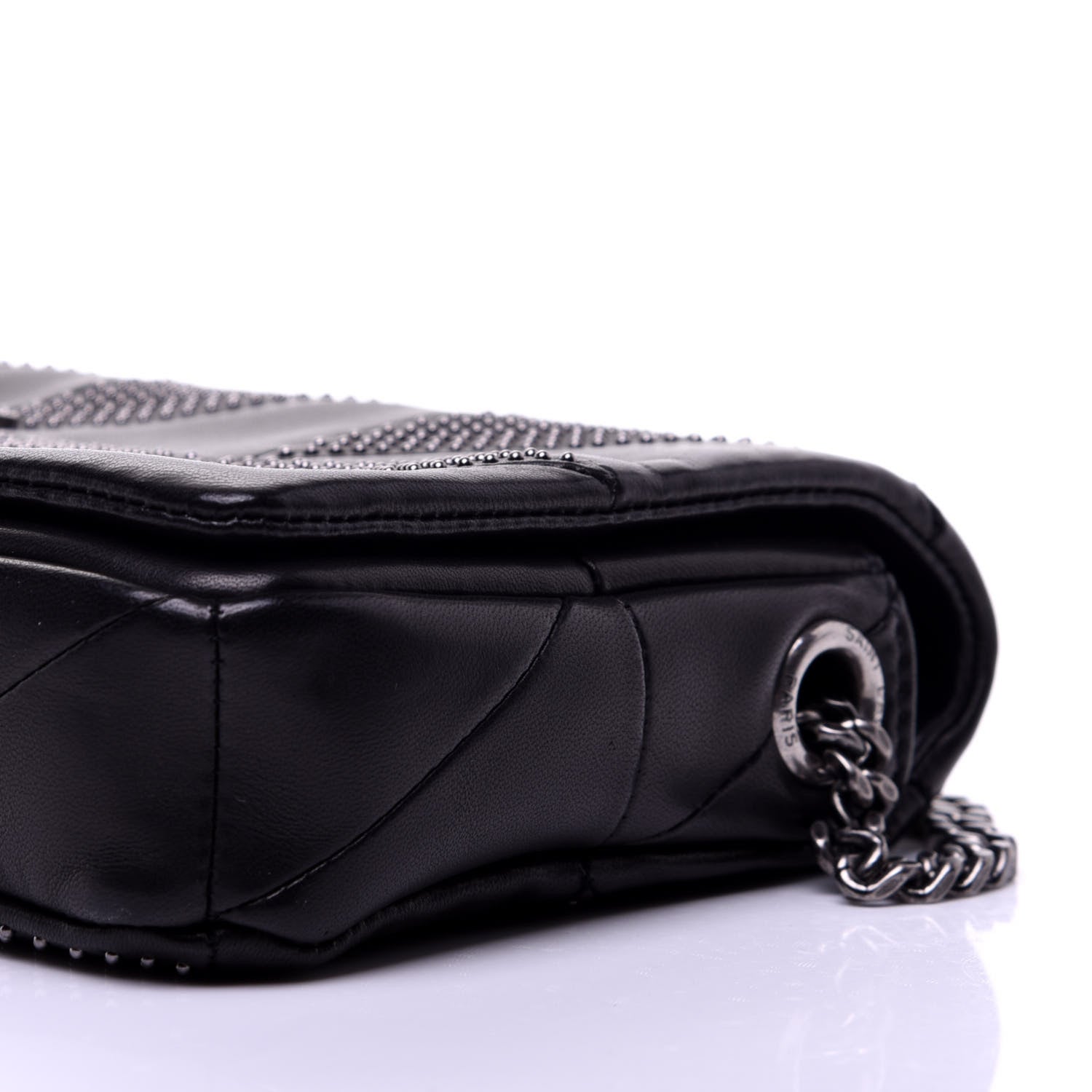 Saint Laurent Lambskin Patchwork Micro Stud Monogram Medium Jamie Baguette Black 7 of 11