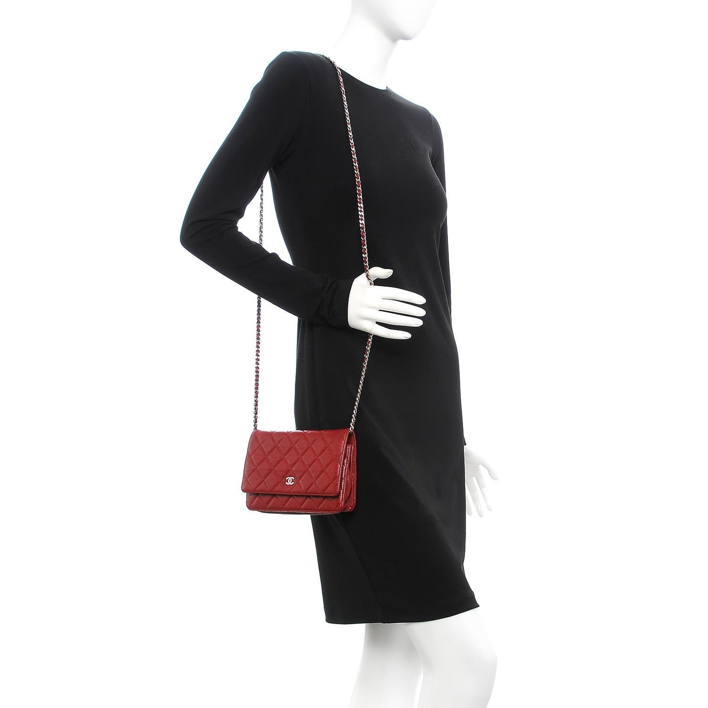 Caviar Quilted Wallet on Chain WOC Red