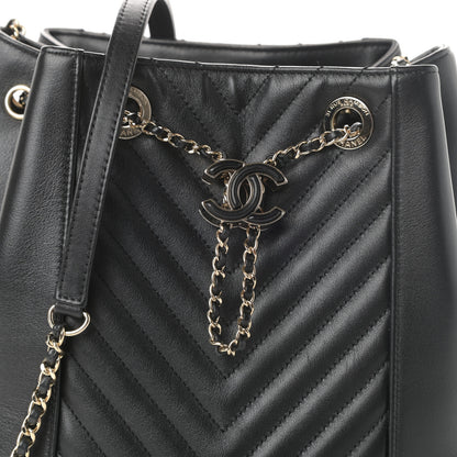 Chanel Calfskin Quilted Daily Chevron Drawstring Bag Black 10 of 10