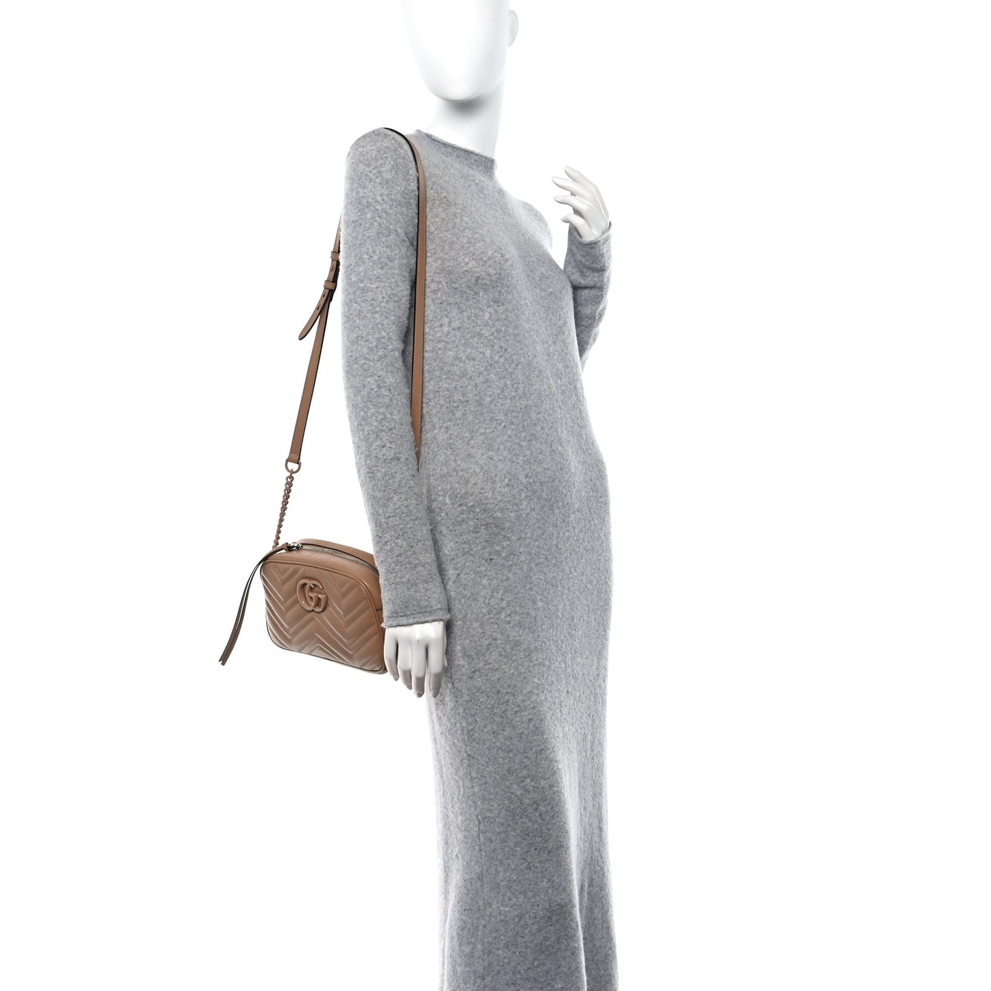 Calfskin Matelasse Monochrome Small GG Marmont Chain Shoulder Bag Camelia