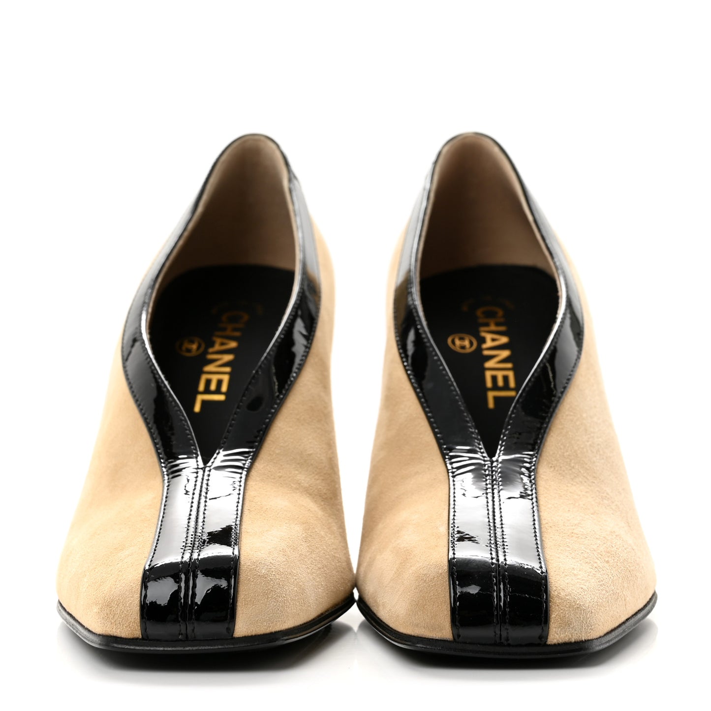 Suede Patent Calfskin Pumps 38.5 Beige Black