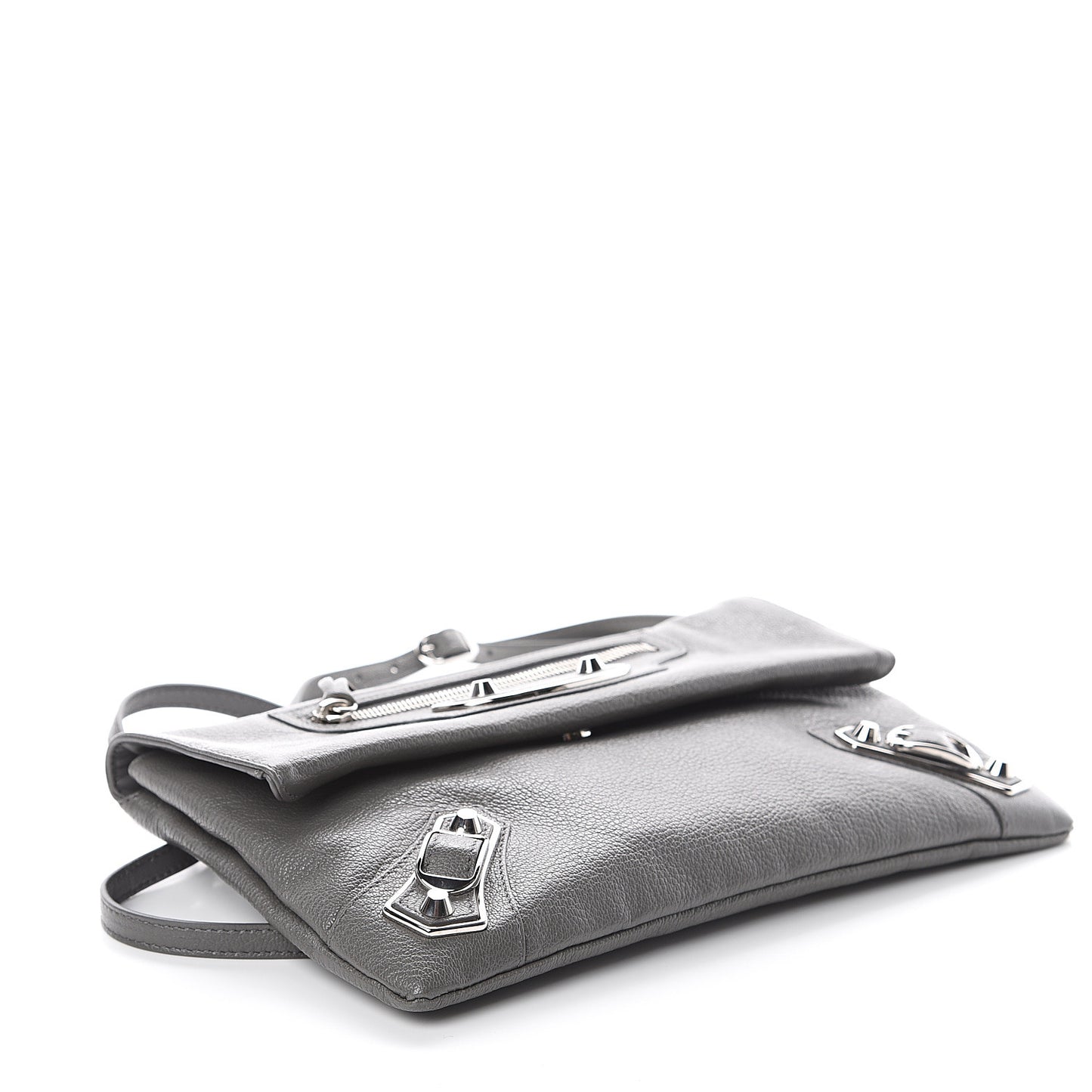 Chevre Silver Metallic Edge Hardware Envelope Clutch Gris Acier