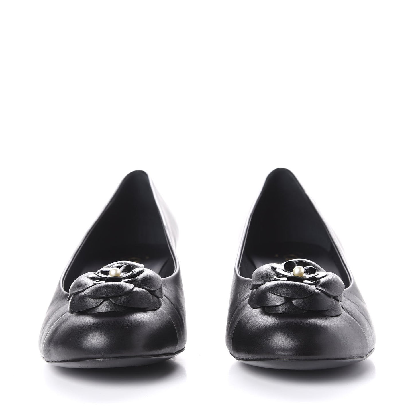 Lambskin Pearl Camellia Cap Toe Pumps 38.5 Black