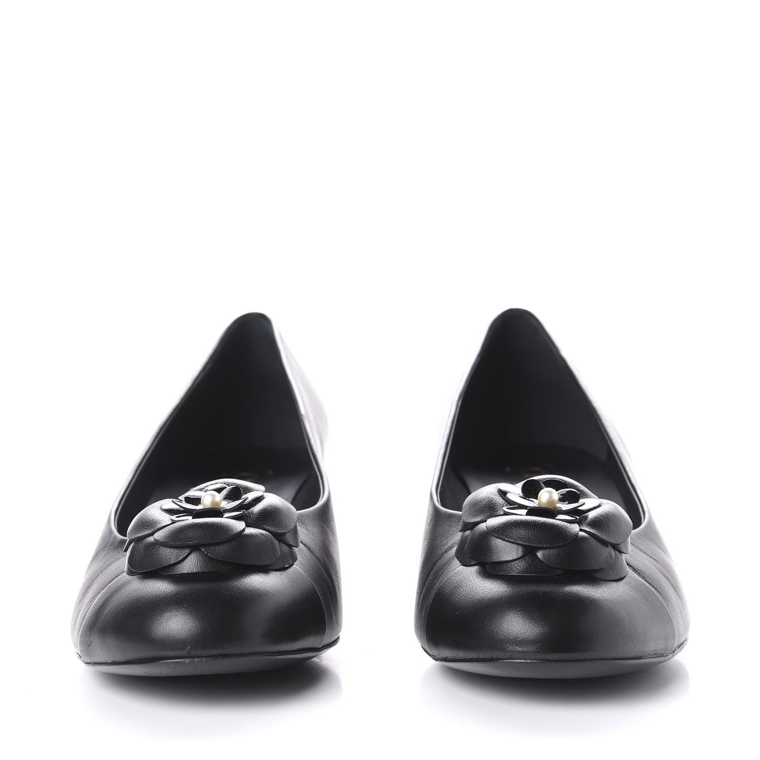 Chanel Lambskin Pearl Camellia Cap Toe Pumps 38.5 Black 2 of 11