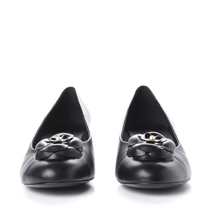 Chanel Lambskin Pearl Camellia Cap Toe Pumps 38.5 Black 2 of 11
