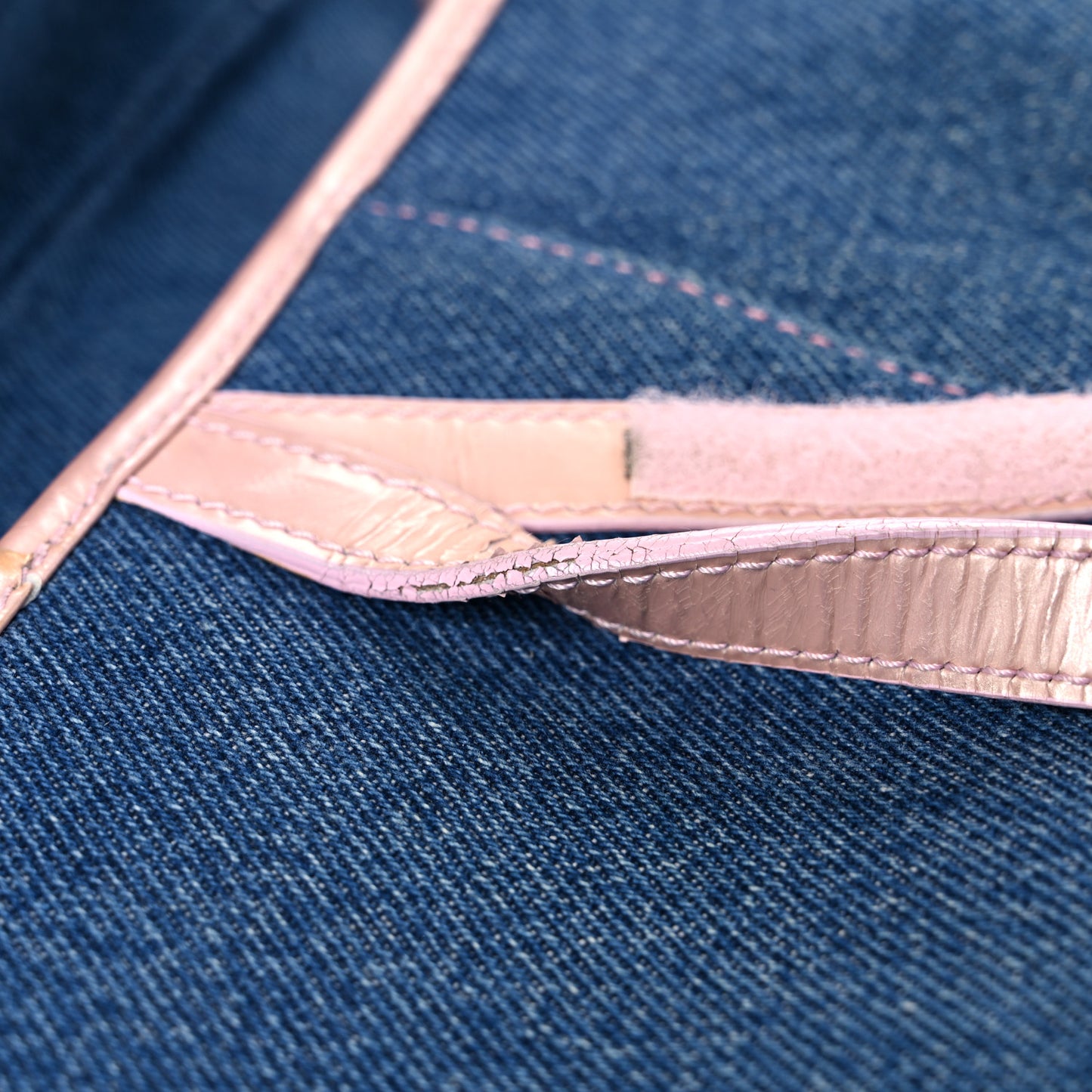 Patent Denim Jeans Saddle Bag Blue Pink