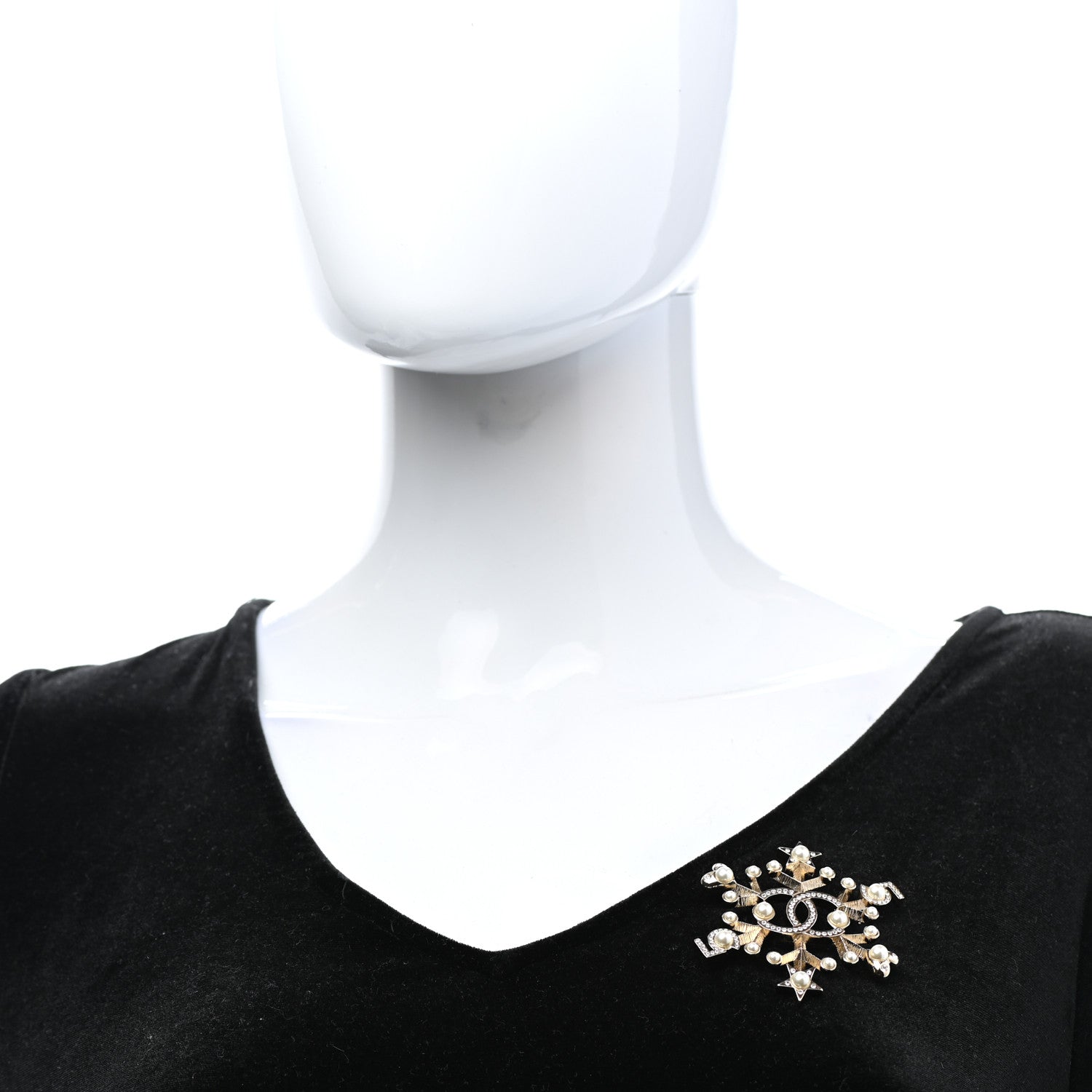 Chanel Crystal Pearl Hearts CC Brooch Gold 2 of 4