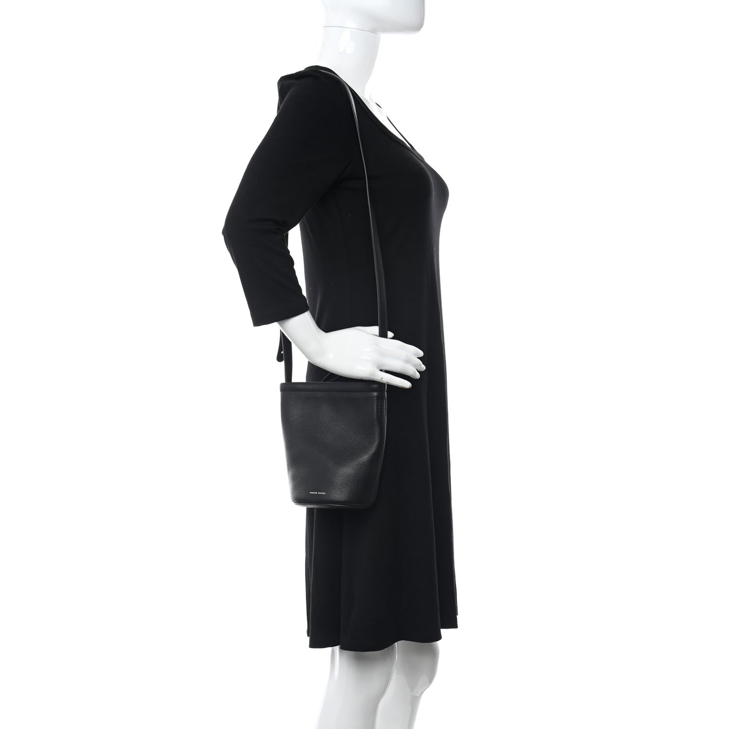 Pebbled Calfskin Mini Zip Bucket Bag Black