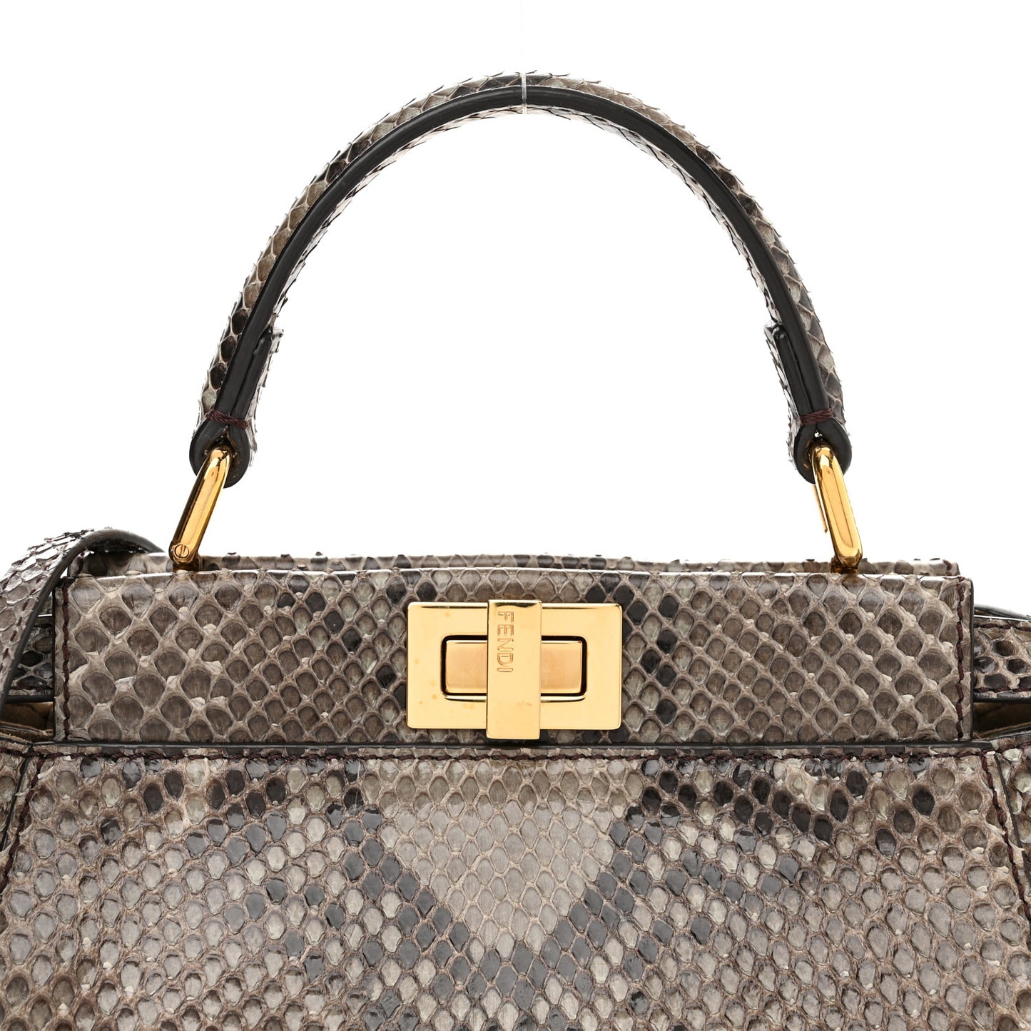 Snakeskin Camoscio Mini Peekaboo Iconic Satchel Asfalto Nocciola