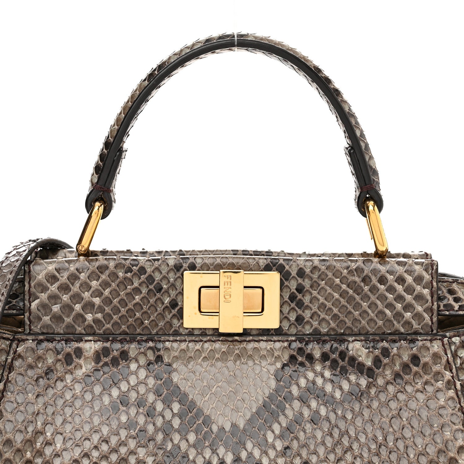 Fendi Snakeskin Camoscio Mini Peekaboo Iconic Satchel Asfalto Nocciola 9 of 12