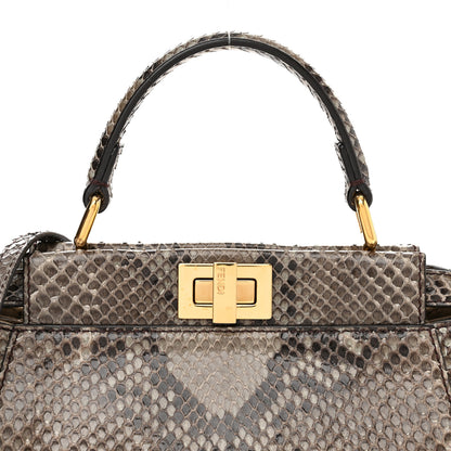 Fendi Snakeskin Camoscio Mini Peekaboo Iconic Satchel Asfalto Nocciola 9 of 12