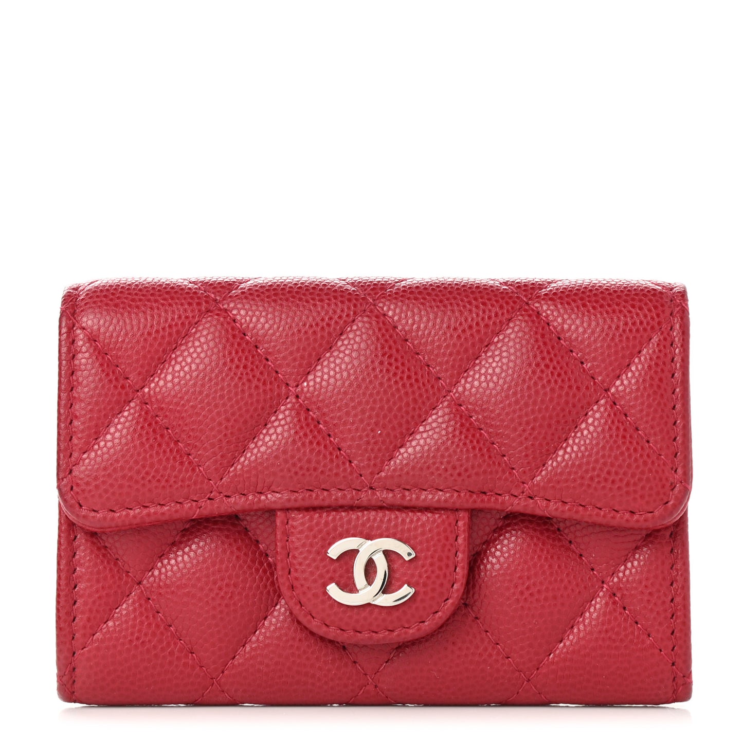 Caviar Quilted Flap Card Holder Dark Red