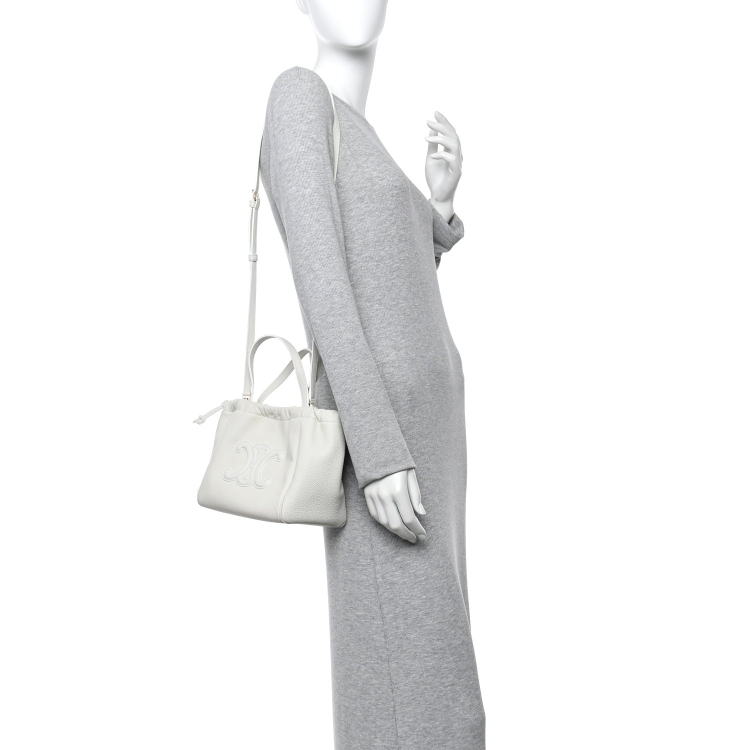 Celine Calfskin Cuir Small Triomphe Cabas Drawstring White 2 of 12