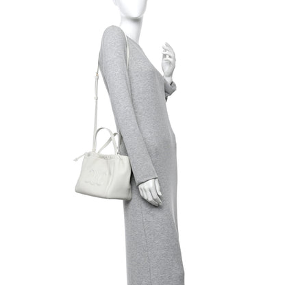 Celine Calfskin Cuir Small Triomphe Cabas Drawstring White 2 of 12