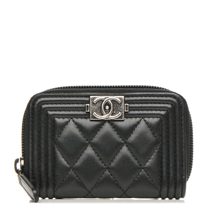 Chanel Lambskin Quilted Zip Around Boy Coin Purse Wallet Black 1 of 7