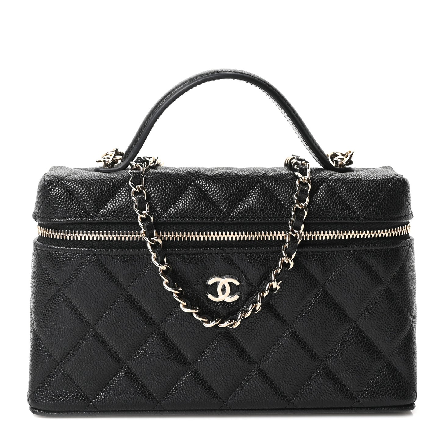 Caviar Quilted Top Handle Slim Vanity With Chain Black