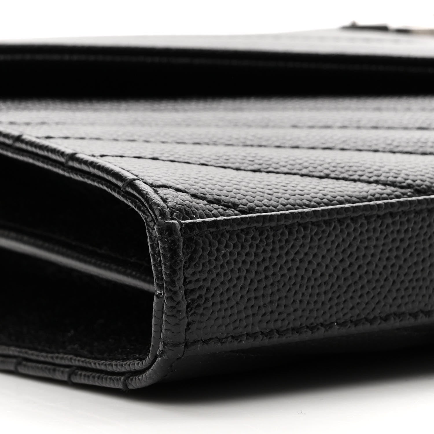 Saint Laurent Grain De Poudre Matelasse Chevron Monogram Chain Wallet Black 8 of 10
