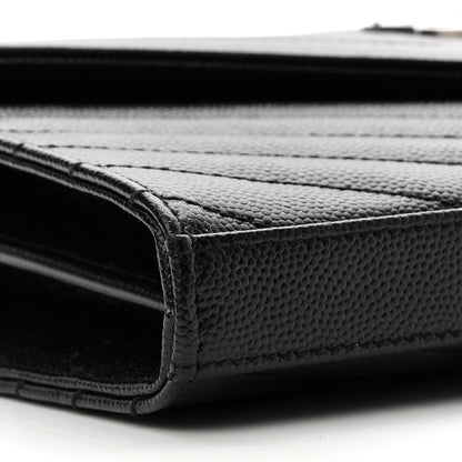 Saint Laurent Grain De Poudre Matelasse Chevron Monogram Chain Wallet Black 8 of 10