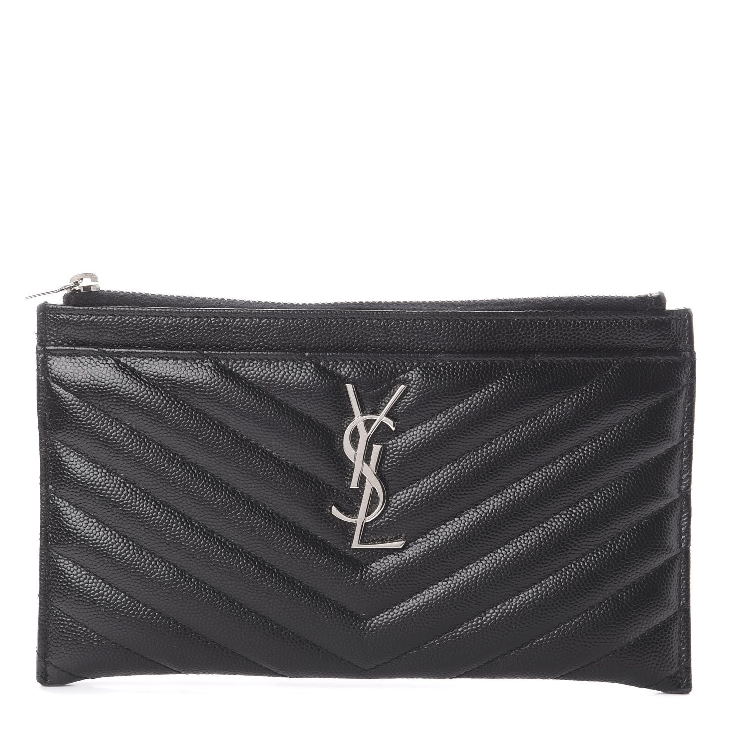 Saint Laurent Grain De Poudre Chevron Monogram Bill Pouch Black 1 of 5