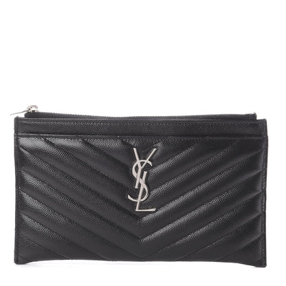 Saint Laurent Grain De Poudre Chevron Monogram Bill Pouch Black 1 of 5