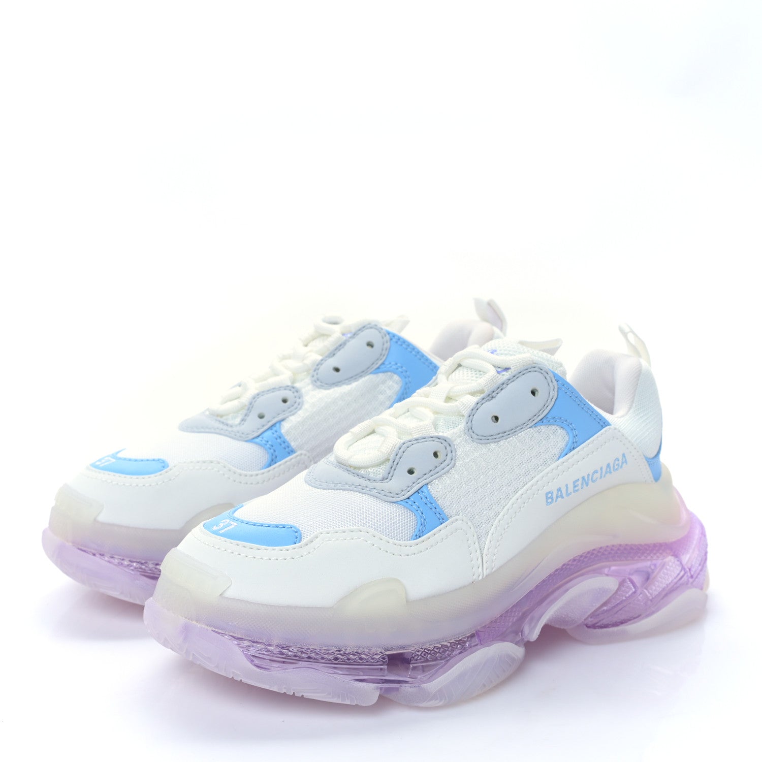 Balenciaga Fabric Mesh Clear Sole Womens Triple S Sneakers 37 Light Blue Grey Lilac White 3 of 8