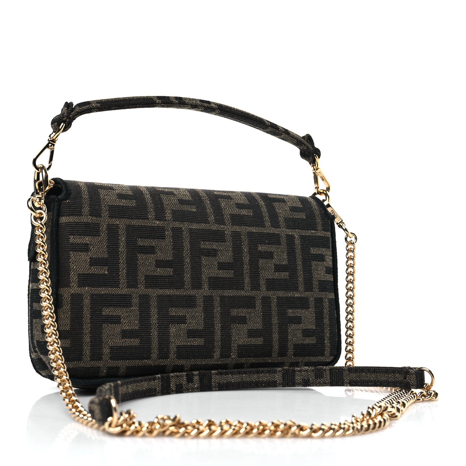 Fendi Fabric Jacquard FF 1974 Mini Baguette Tobacco Moro Black 3 of 8