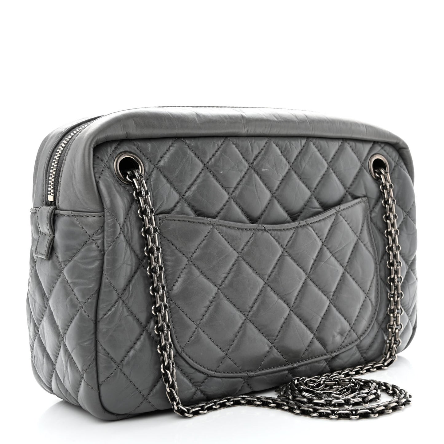 Aged Calfskin Quilted Medium Reissue Camera Case Grey