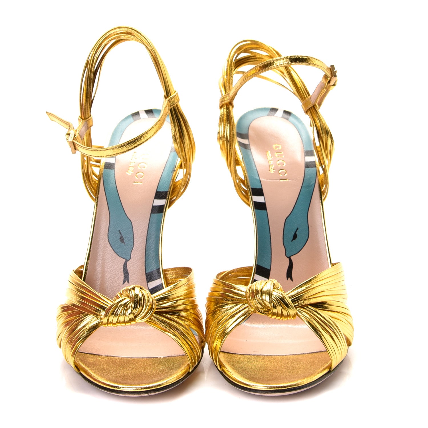 Gucci Metallic Nappa Knotted Allie Sandals 37.5 Gold 5 of 9