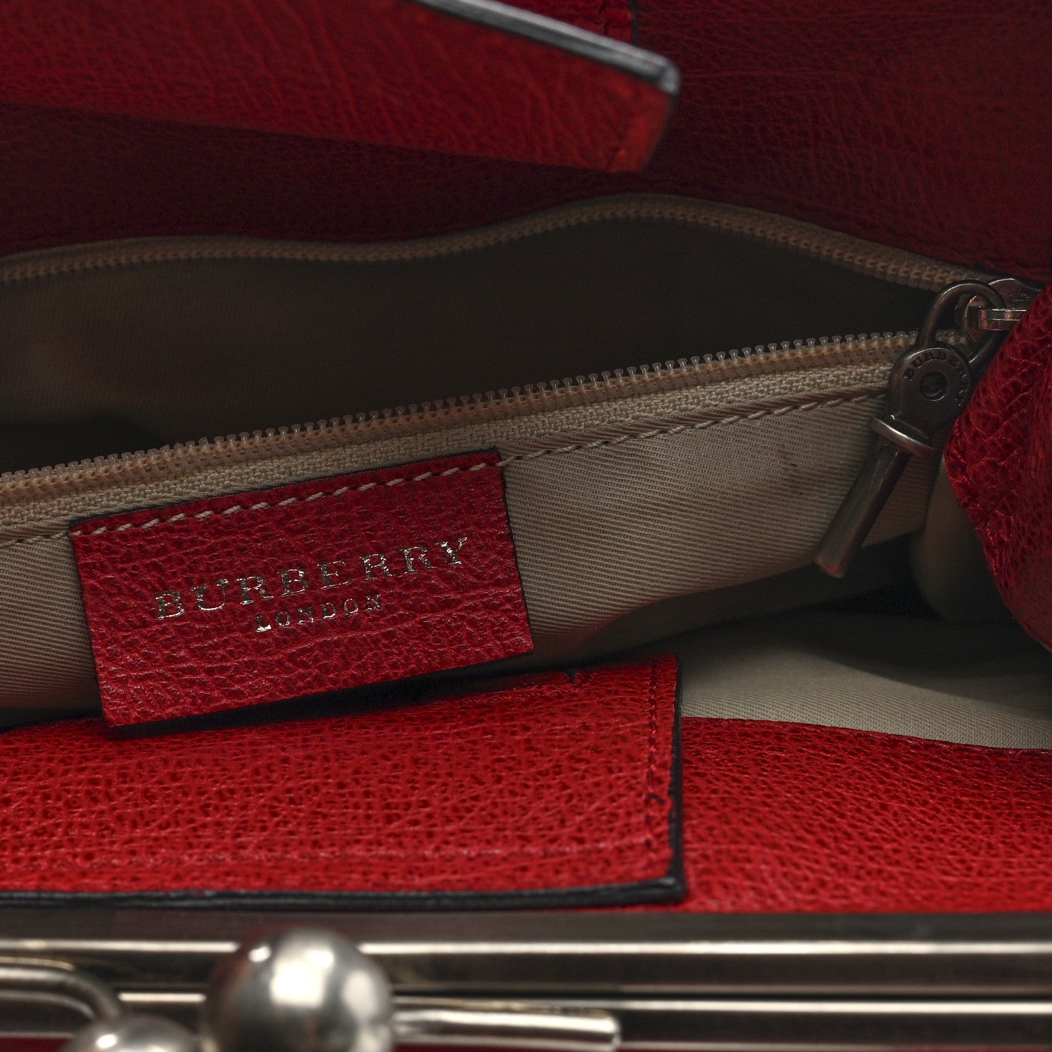 Burberry Goatskin Kiss Lock Frame Shoulder Bag Red 8 of 12