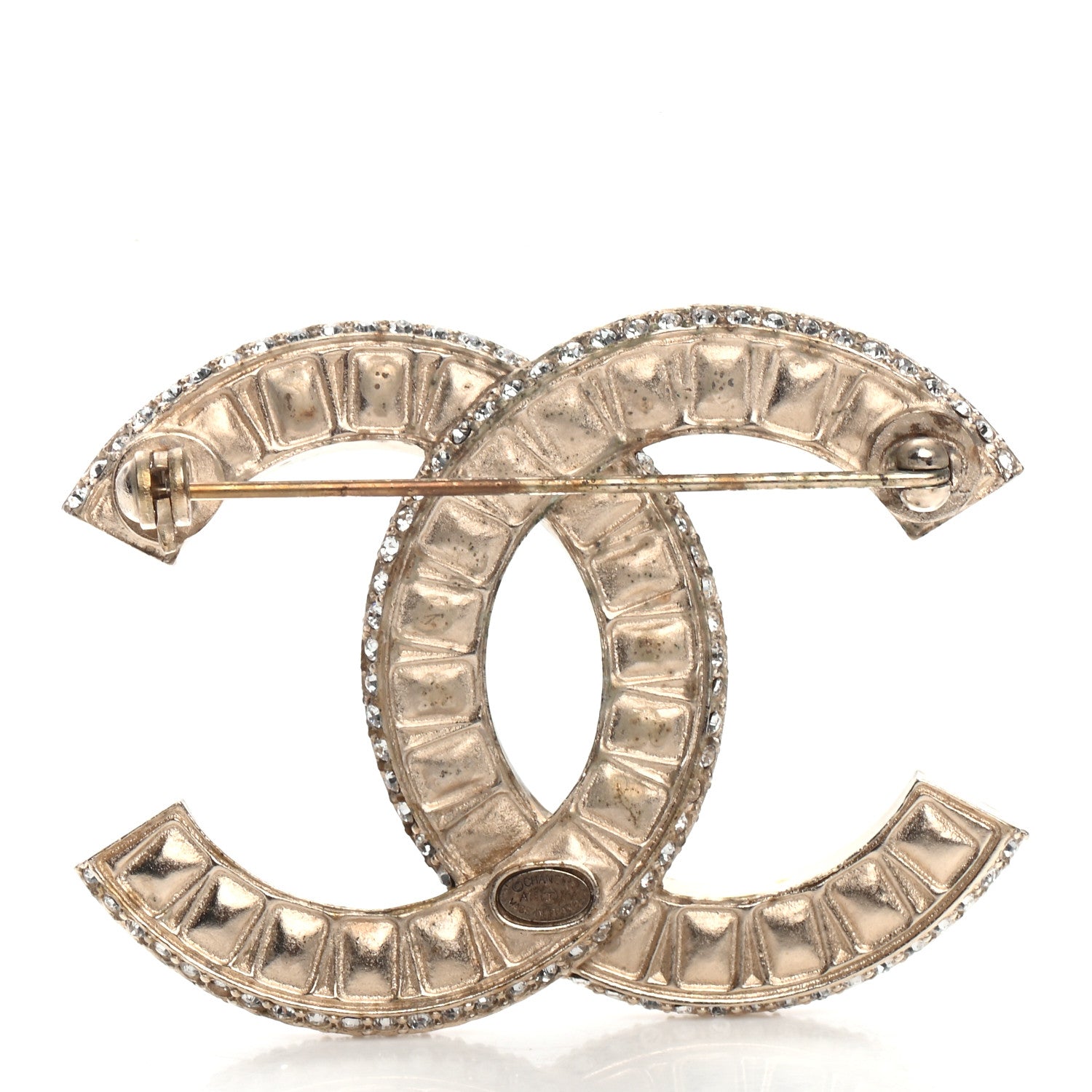 Chanel Baguette Crystal CC Brooch Gold 3 of 4