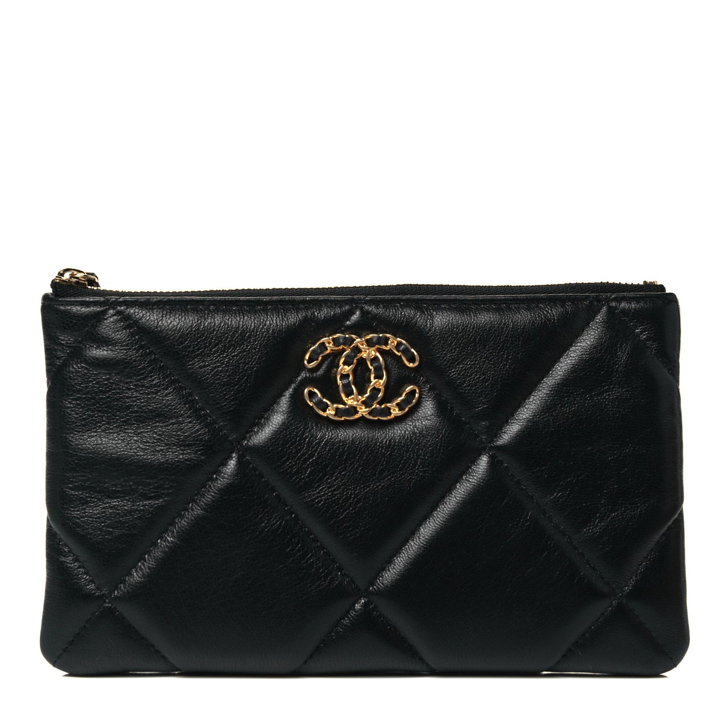 Shiny Goatskin Quilted Small Chanel 19 Pouch Black